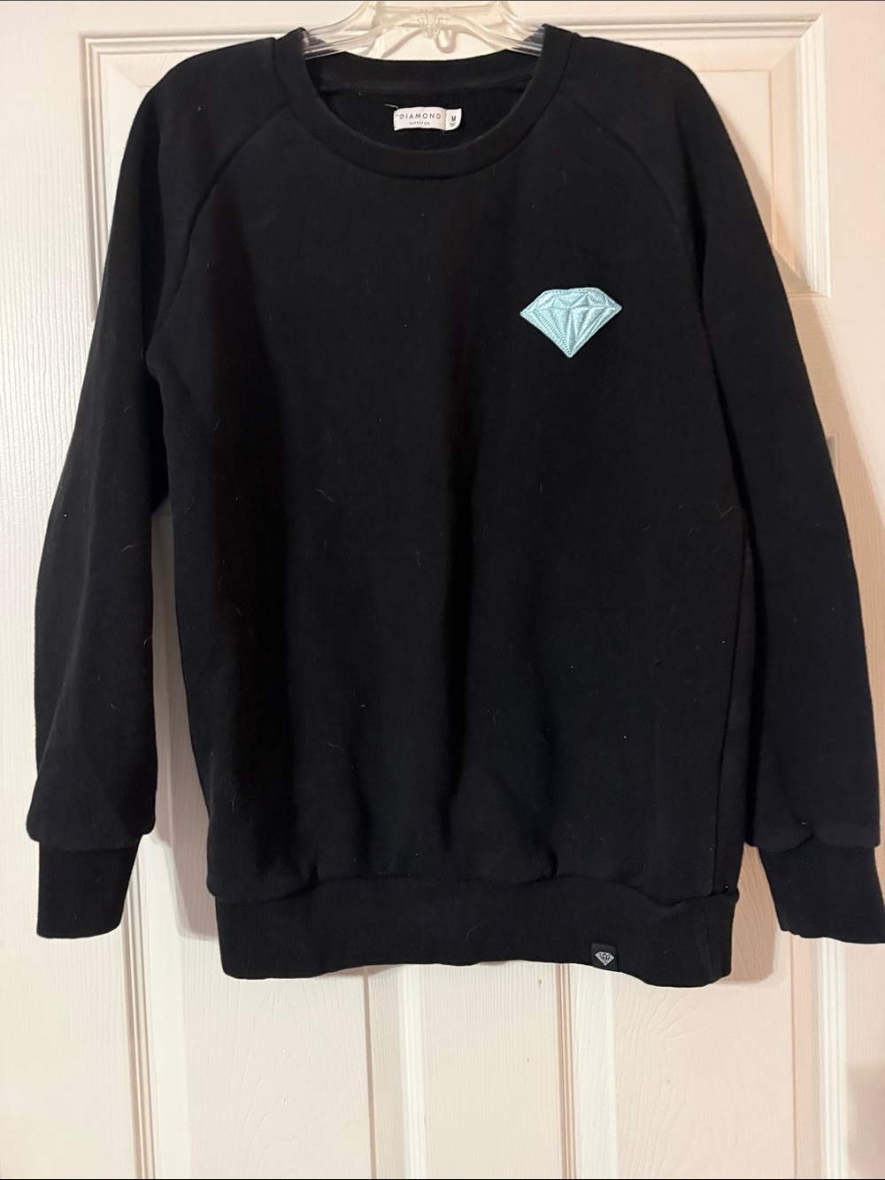 NWOT Diamond Supply Co. Black Crewneck with Aqua Diamond Patch Medium